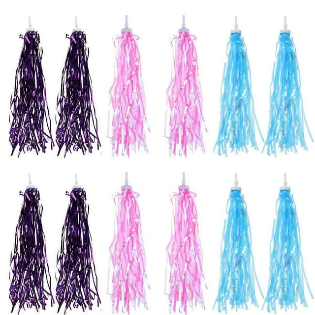 6 Pairs of Children Bike Handlebar Streamers Grips Tassels Ribbons Baby Carrier Accessories (Pink, Sky-blue, Purple, 2 Pairs/Each Color)