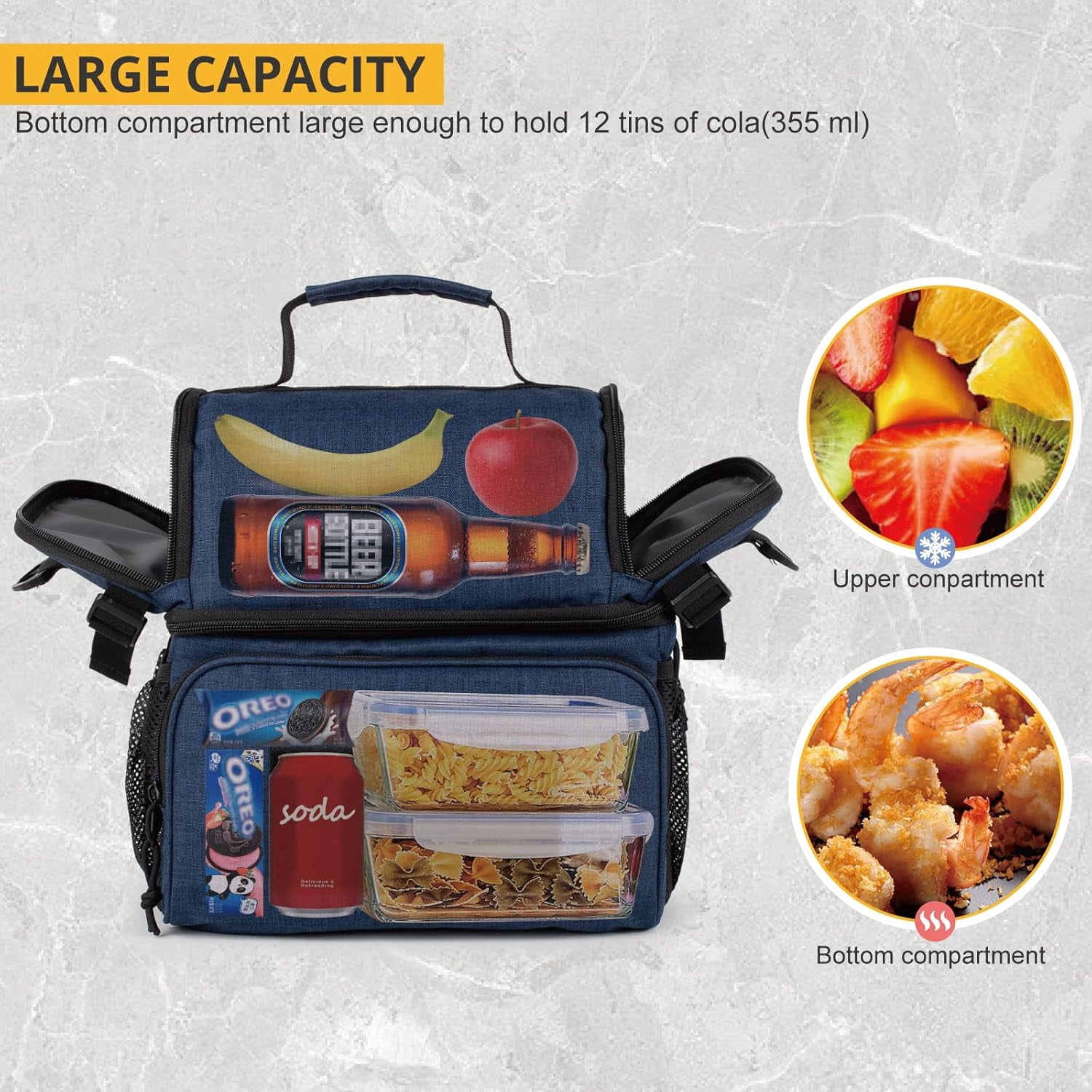 TRIPGEAR 2 Compartment Lunch Bag,Leakproof Insulated with Adjustable Shoulder Strap Flag