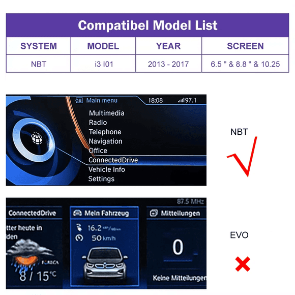 AUTOABC Wireless CarPlay for BMW i3 I01 NBT System 2013-2017 with Android Auto Mirror Link AirPlay Car Play Rear Camera BT GPS