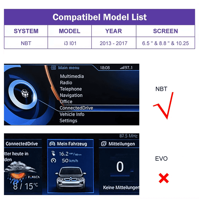 AUTOABC Wireless CarPlay for BMW i3 I01 NBT System 2013-2017 with Android Auto Mirror Link AirPlay Car Play Rear Camera BT GPS