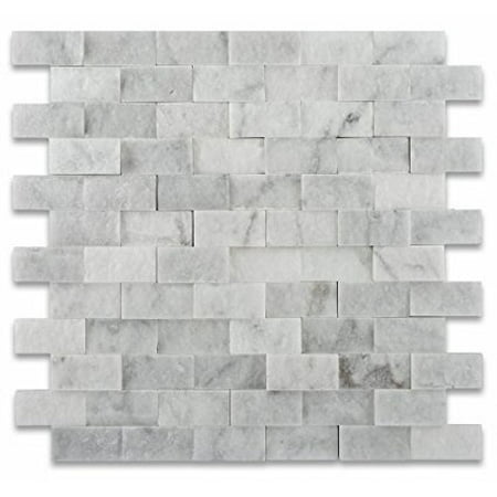 1 x 2 carrara white marble split faced brick mosaic tile - 6