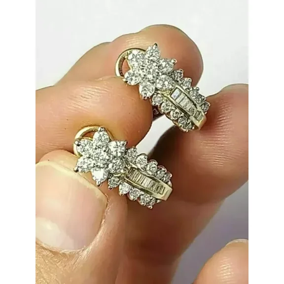 Round Cut 2Ct Lab Created Diamond Women's Hoop Earring 14K Yellow Gold Plated