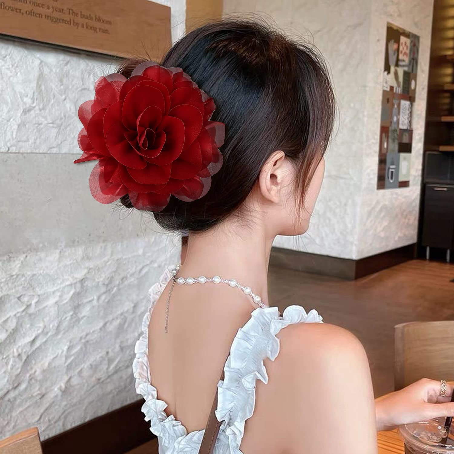 4 Pack Big Large Satin Rose Floral Flower Plastic Hair Claws Clips Bow Barrettes Clamps Bun Chignon Updo Holders Hair Accessories for Women Girls