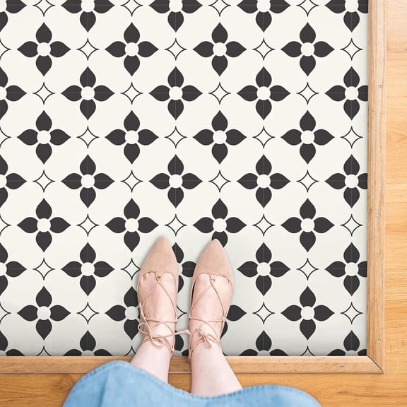 MORCART Peel and Stick Floor Tile Star Waterproof Vinyl Flooring DIY Flooring for Bathroom, Kitchen, Fireplace, Pet House, Stairs, Bedrooms, Wall, Store(20PCS,7.87" x 7.87",Black+white)