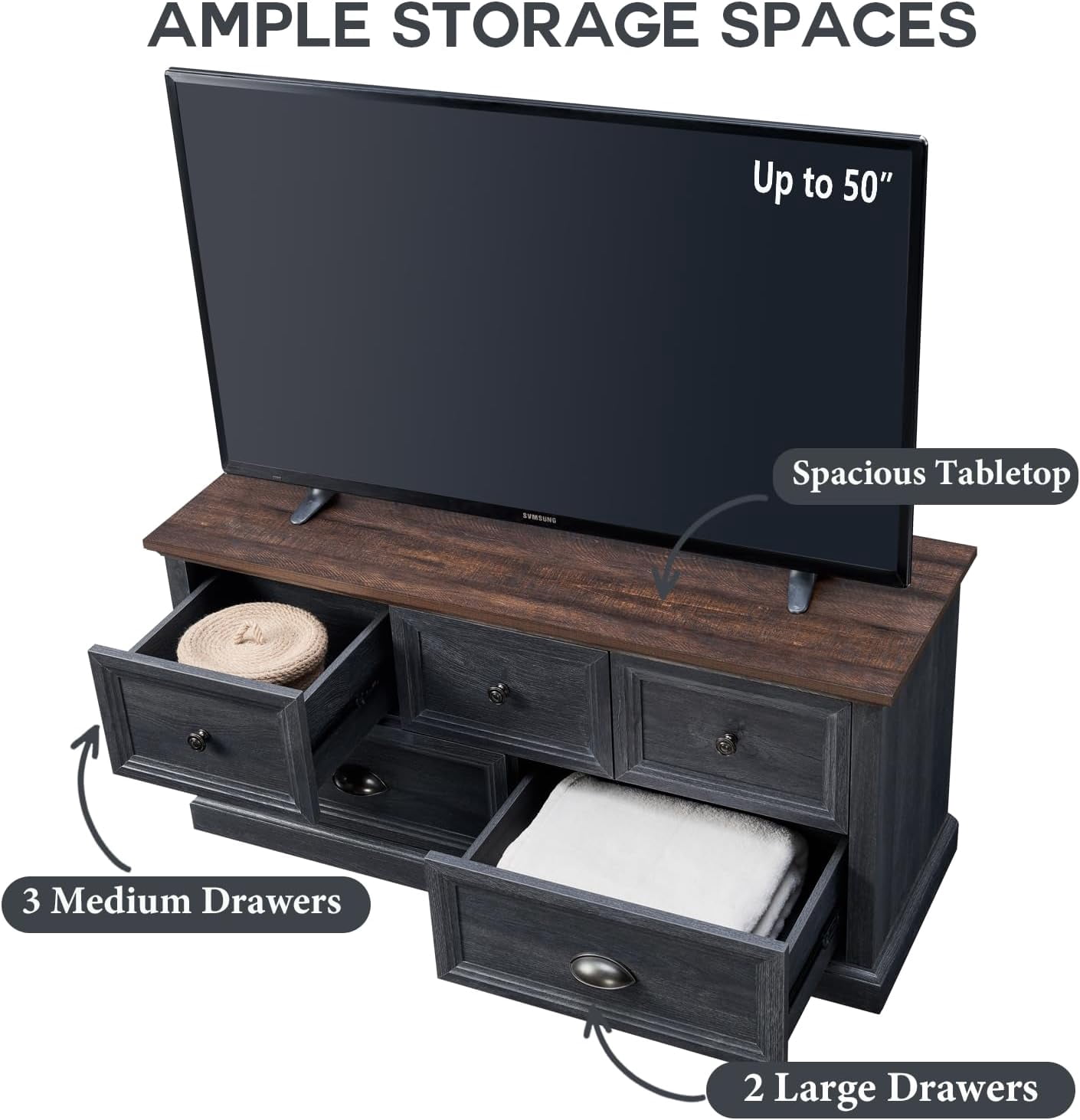 SinCiDo 5 Drawer Dresser for Bedroom, Farmhouse Chest of Drawers, Wood Tall Large Organizer Storage, Drawer for Living Room