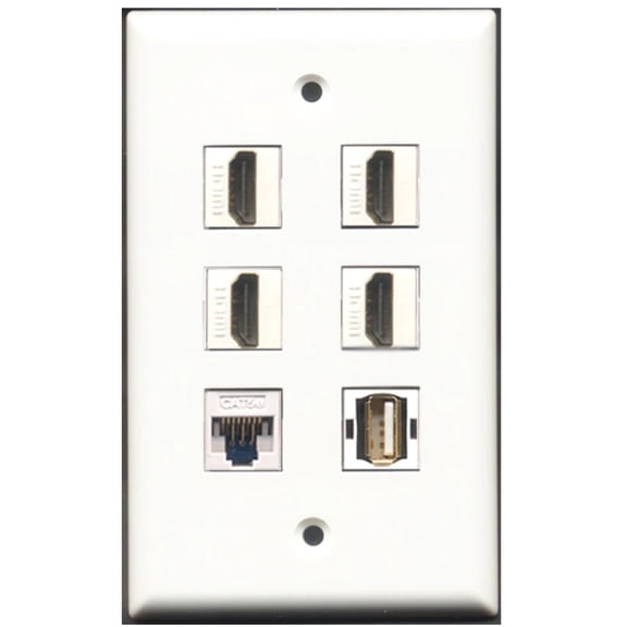 Ultra Spec Cables 4 Port HDMI 1 USB A-A 1 Cat5e Ethernet Wall Plate