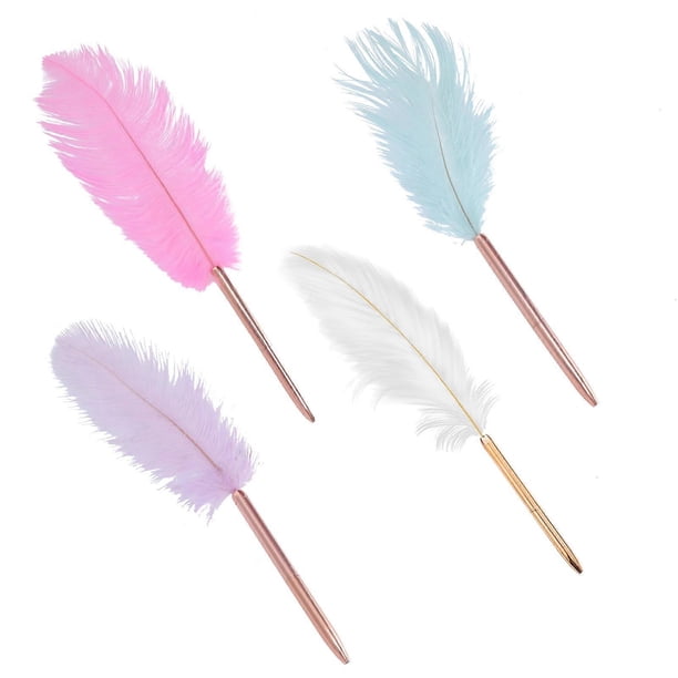 4pcs Smooth Writing Pen Feather Pen Black Ink Ballpoint Pen Calligraphy PenWedding Signing Pen Gift Pen for School Multicolor
