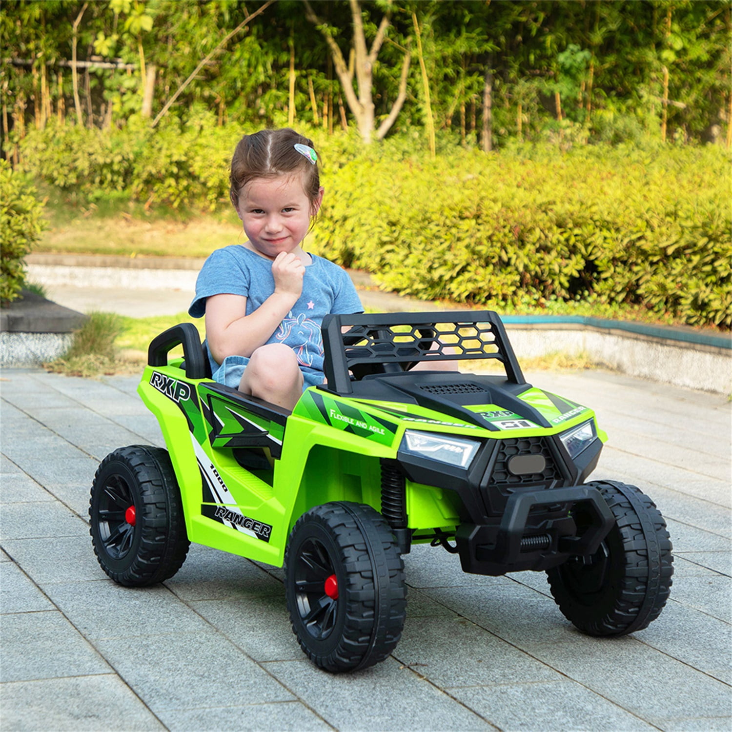 CIPACHO 12V Electric Ride on Cars, Realistic Off-Road UTV, Battery Powered Ride On Truck, Motorized Vehicles for Kids, Music, Spring Suspension, LED Light, Green