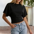 thumbnail image 4 of Yopmin Cinched Waist Tops for Women Crewneck Cinched Waist T-Shirt Batwing Short Sleeve Loose Tops for Daily Wear, 4 of 6