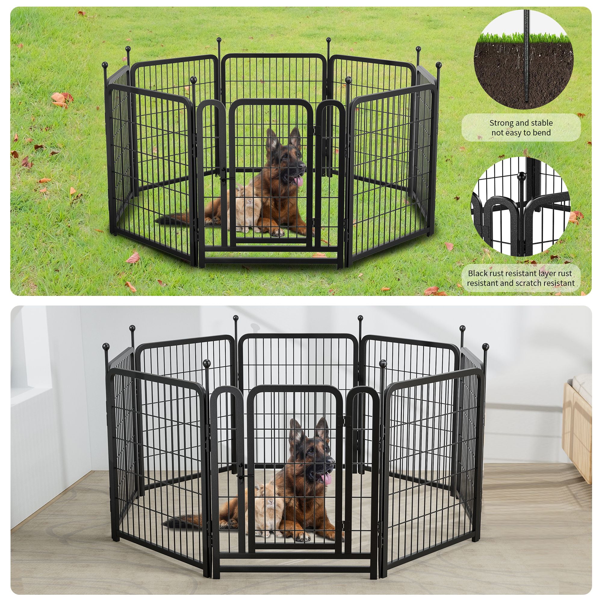Pefilos Outdoor Dog Playpen 31.7" 8 Panels Indoor Dog Fence Metal Dog Pen Heavy Duty Pet Puppy Exercise Pen for RV Camping Garden Yard, Black