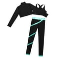 thumbnail image 4 of Alvivi Girls 3Pcs Gymnastic Workout Skating Dance Outfits Mock Neck Crop Top with Pants Set Black&Blue Green 16, 4 of 5