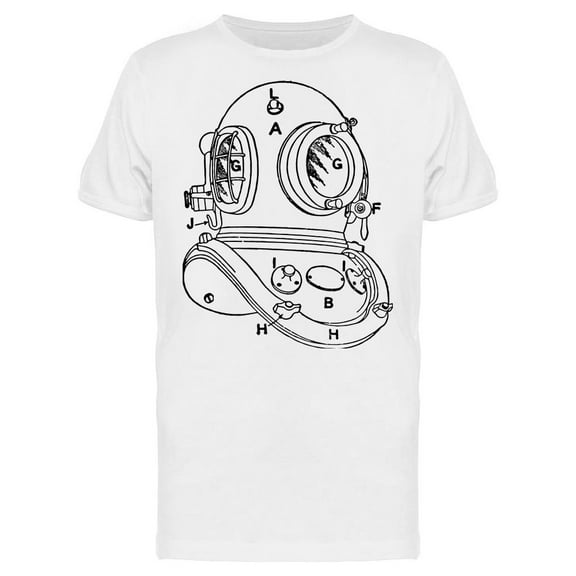 Vintage Diving Helmet Sketch T-Shirt Men -Image by Shutterstock, Male 3X-Large