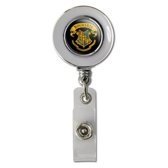 Harry Potter Ilustrated Hogwart's Crest Retractable Reel Chrome Badge ID Card Holder Clip