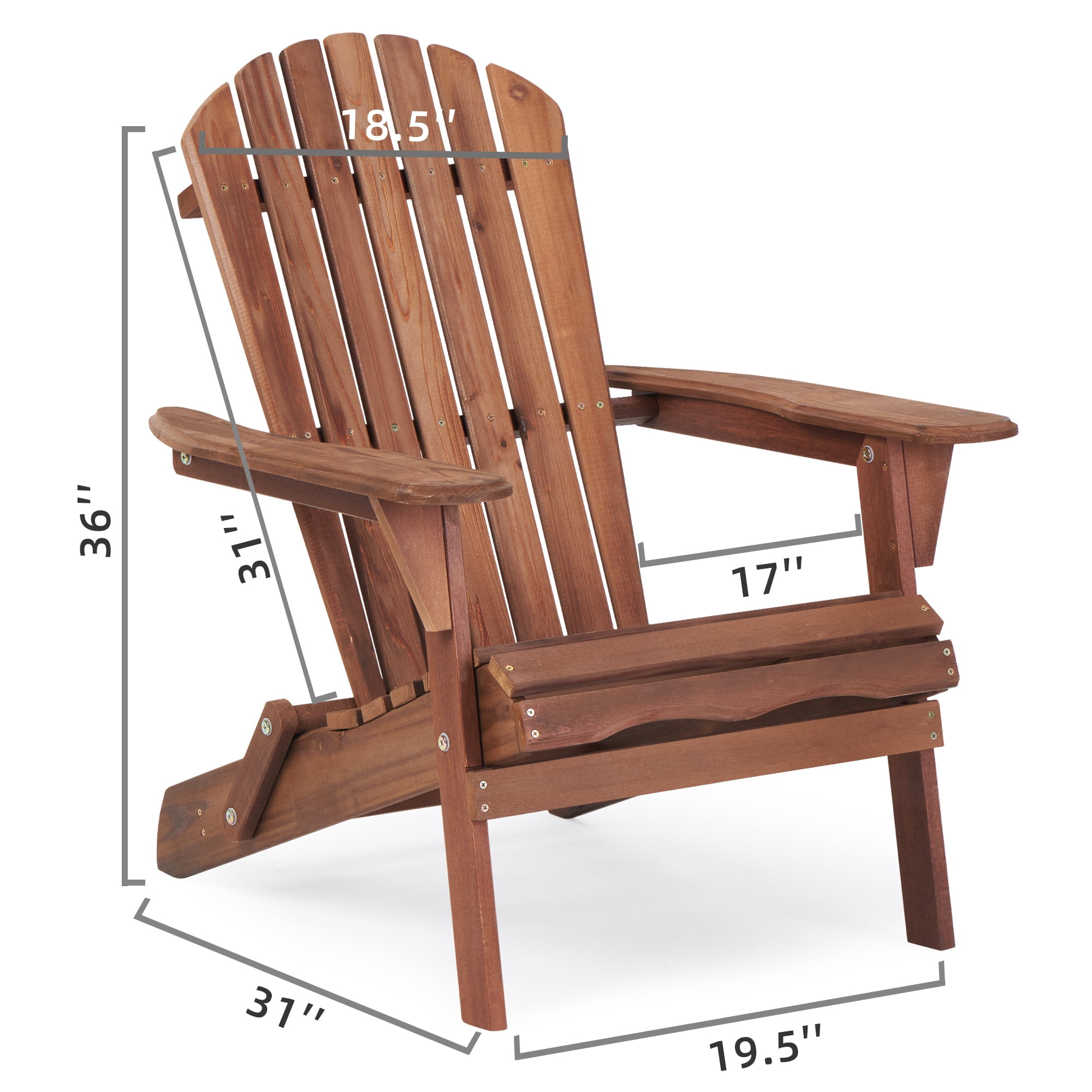 Set of 2 Solid Wood Folding Adirondack Chairs - Half Assembled Outdoor Patio Lounge Chairs for Backyard, Deck, Poolside & Fire Pit - Premium Hemlock Wood Garden Furniture