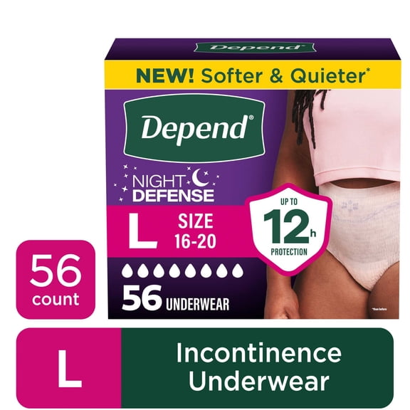 Depend Night Defense Incontinence Underwear for Women, Adult Diapers, L, 56 Count