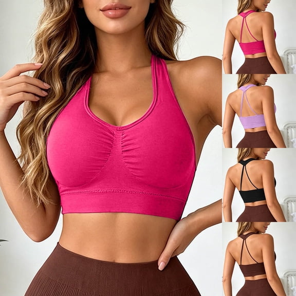 Sports Bra for Women Racerback Running Yoga Bras Full Coverage Bras Pink Sports Bra Women Size S-2XL
