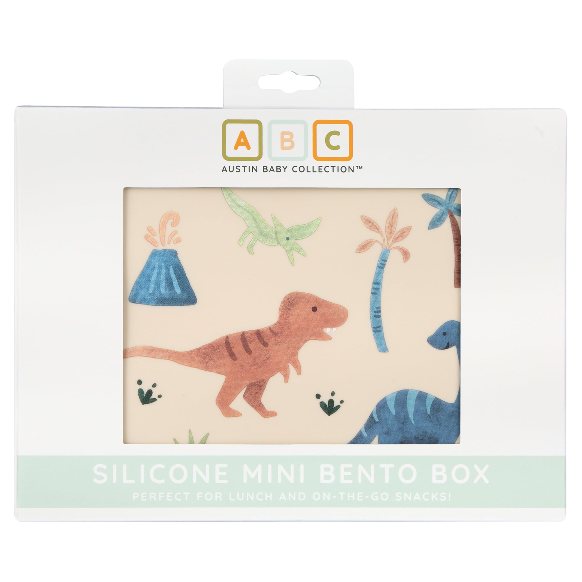 Austin Baby Co Leak-Proof Mini Bento Lunch Box for Toddler and Kids – Silicone Container with 3 Leak-proof Compartments – Food-Safe Materials, Dishwasher Safe, and BPA Free (Dinosaur Warm Cream)