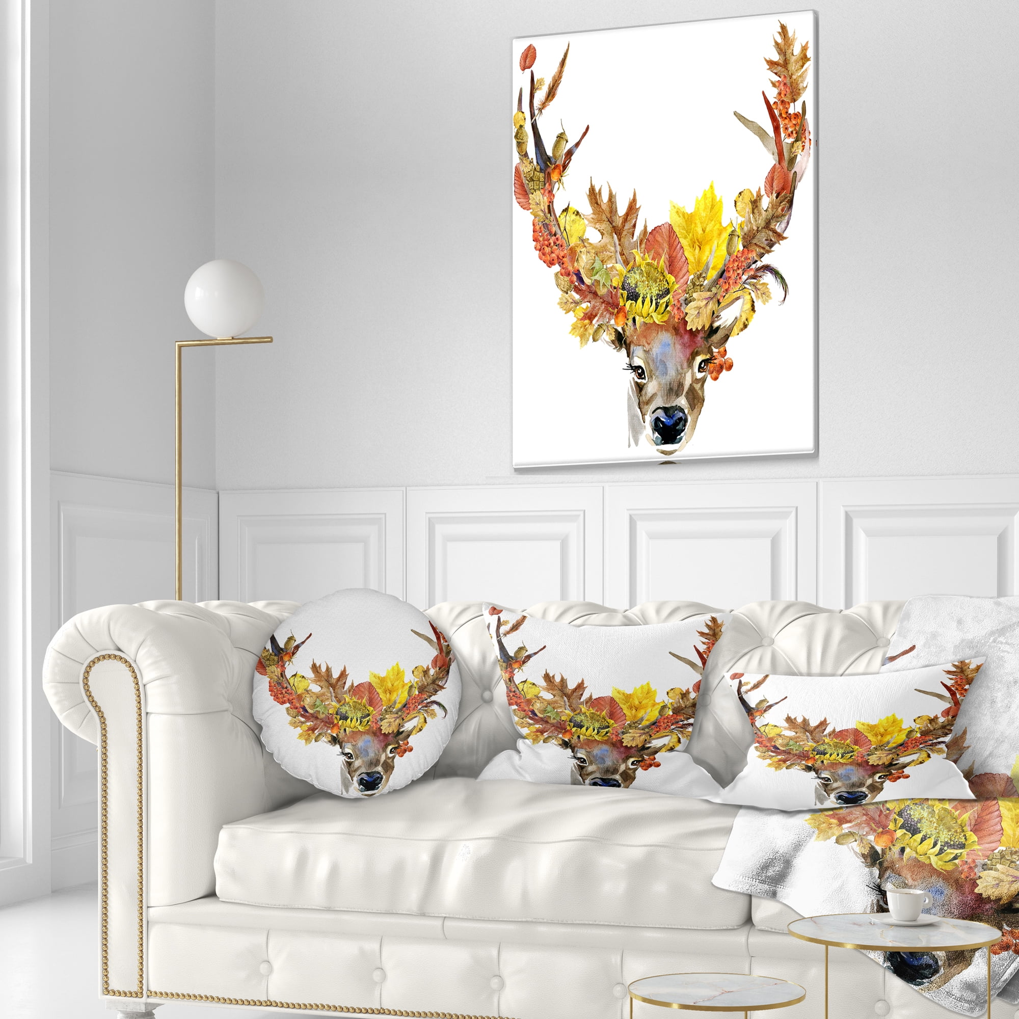 Designart Roe Deer with Flowers - Floral Throw Pillow - 12x20