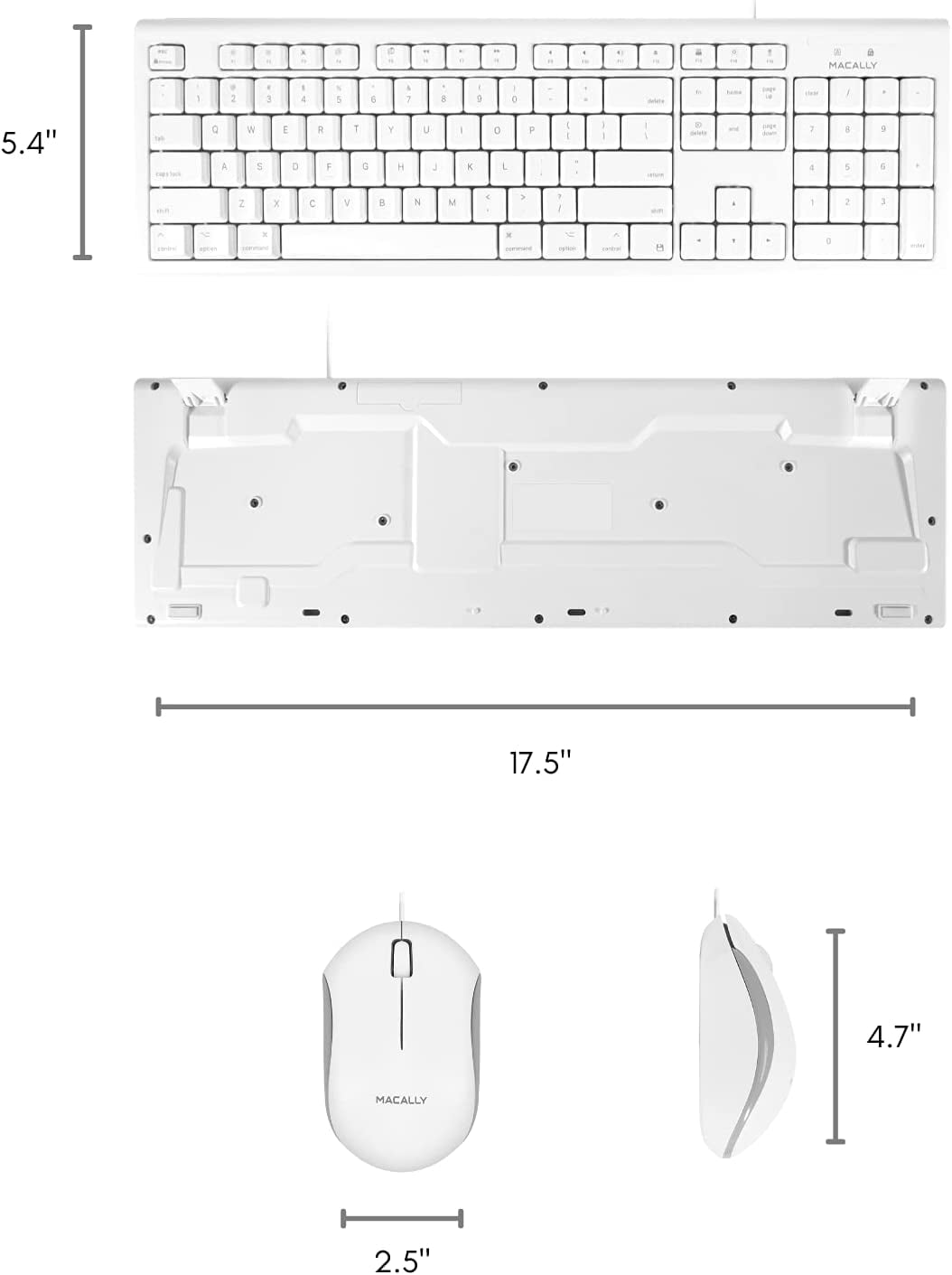 Macally USB Wired Keyboard & Mouse Combo – Full Size Ergonomic Apple Keyboard with Mac Shortcuts & Number Pad for Mac Mini, iMac, MacBook Pro/Air