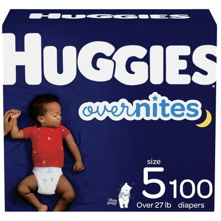 Huggies Overnites Comfortable Wetness Indicator Hypoallergenic Fragrance Free Overnight Breathable Diapers - Size 5  100 Count