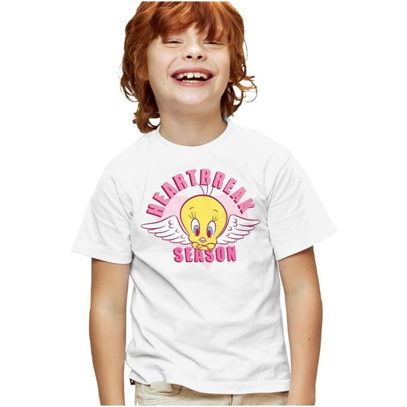 Looney Tunes Tweety Heartbreak Valentine Kids T Shirt for Youth Boys and Girls, White, X-Large