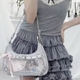 thumbnail image 3 of Streetwear Style PU Hobo Ita Bag for Women, Heart Decor, Clear Mesh Window, Small Capacity, Adjustable Strap, Shoulder Crossbody Bag for Anime Pin Display Daily Use (10.6"x2.4"x3.1", 0.66lb), 3 of 7