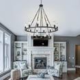 thumbnail image 4 of Vanity Art 18 Lights Wagon Wheel Chandelier Lighting Farmhouse Candle 2 Tier Ceiling Light Fixtures for Living Room Kitchen Dining Room MLT5218LT-DW-BK, 4 of 9