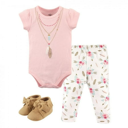 UPC: 0660168710977 | Little Treasure Baby Girl Cotton Bodysuit  Pant and Shoe 3pc Set  Boho  0-3 Months