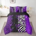 thumbnail image 2 of Homewish Fashion Leopard Print Bedding Comforter Set 7pcs, Purple Princess Bow-tie Queen Bedding Sets, Mystic Glitter Stars Reversible Queen Sheet Sets, Lightweight Room Decor, 2 of 7
