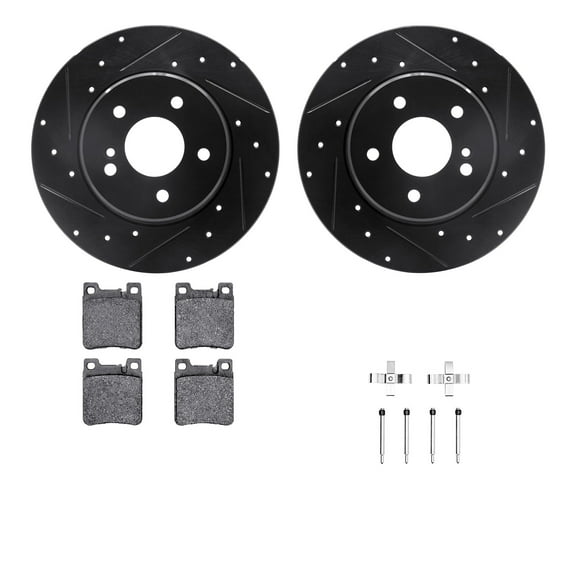 Dynamic Friction Company Rear Brake Rotors-Drilled and Slotted-Black with 5000 Advanced Brake Pads includes Hardware 8512-63040