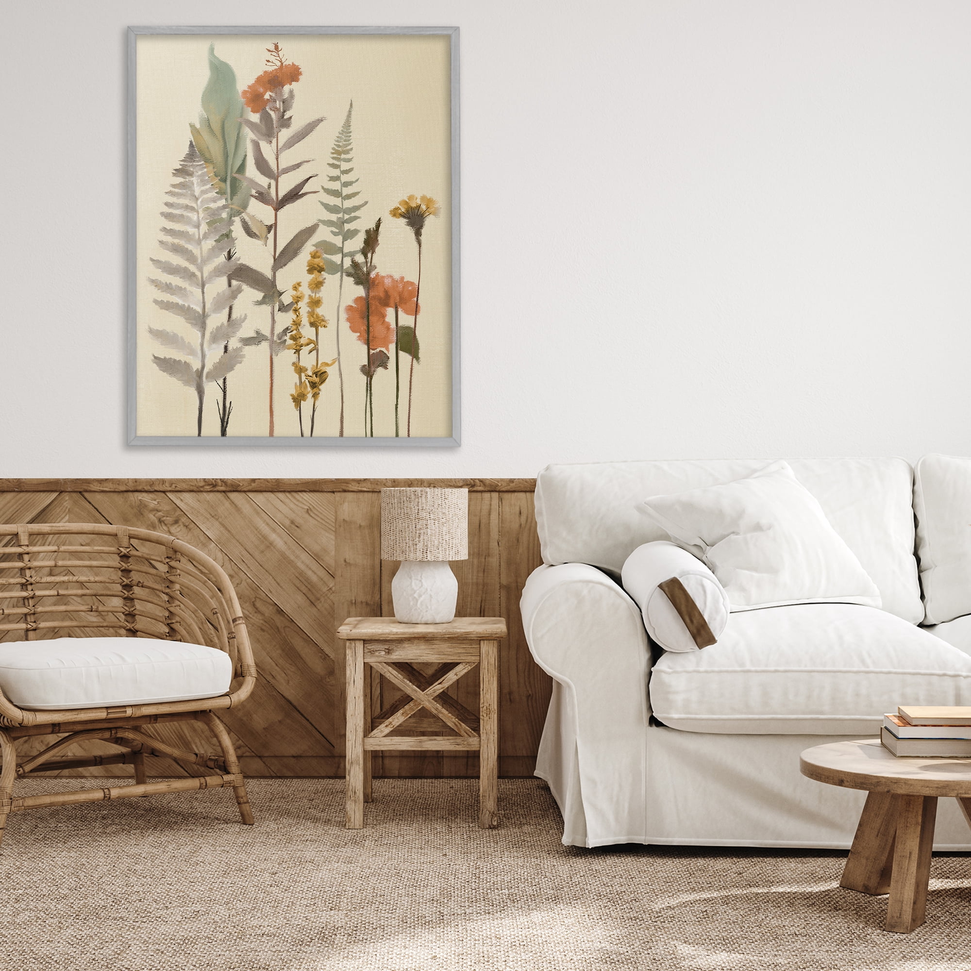 Stupell Industries Fall Botanicals and Ferns Gray Framed Giclee Art, design by Elizabeth Medley