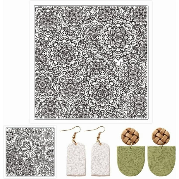 2 láminas de textura de arcilla polimérica, sello de silicona con textura de flores vintage, almohadilla para modelar patrones de arcilla polimérica.