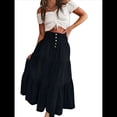 thumbnail image 3 of Vestido Bohemio para Mujer, con Cintura Alta, Volantes, Fluido, con Volantes Escalonados, Corte A, para Playa. Negro L, 3 of 9