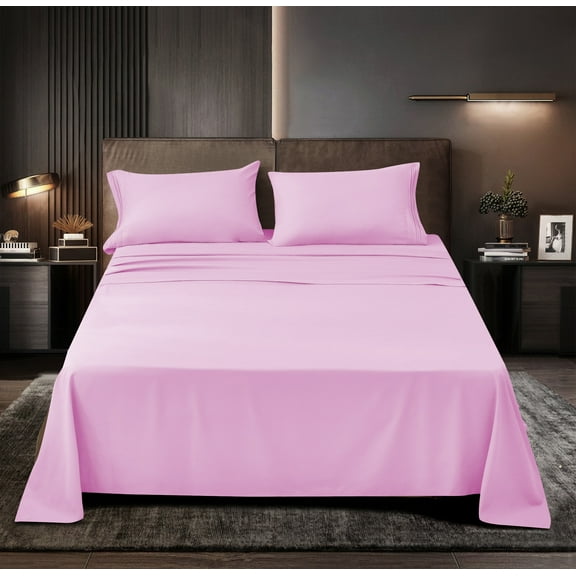 Prime Series Rayon Made from Bamboo Sheet Set - Wrinkle Free -Softer than Cotton- Deep Pockets - 4 Piece - 1 Fitted Sheet, 1 Flat, 2 Pillowcases California King, Pink