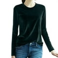 thumbnail image 2 of YEJIMAN Long Sleeve T-shirt, Green Button Down Shirt Women, Velvet Tops for Women Long Sleeve Round Neck Shirt Blouse Pullove Solid Casual Tee Shirt Trendy Velvet Tops, Big & Tall, 2 of 4