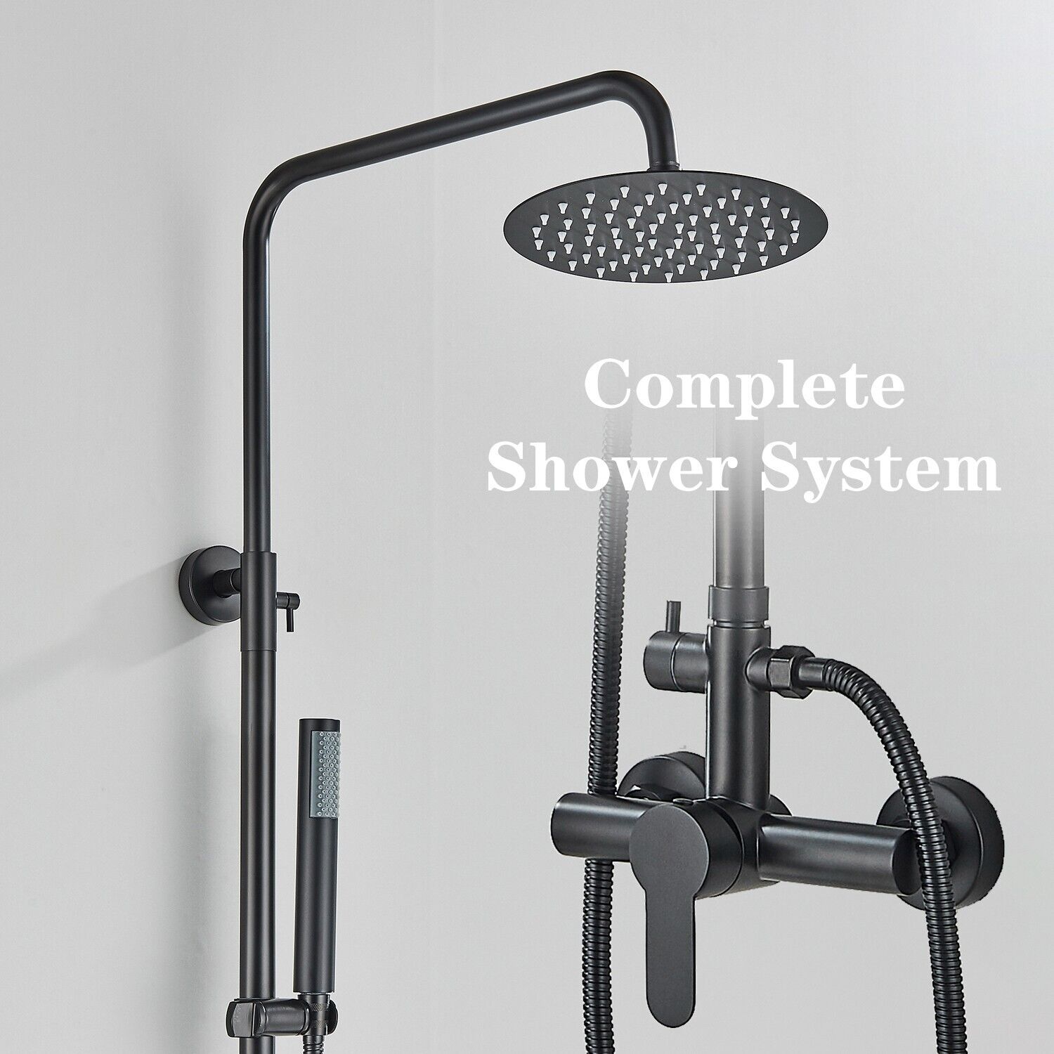 Black Shower Faucet Set Wall Shower System Fixture Stainless Steel Mixer Tap