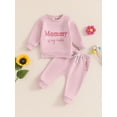 thumbnail image 2 of Nygoyerh Newborn Girls Outfit Letter Print Long Sleeve Round Neck Sweatshirt Drawstring Pocket Long Pants 2PCS Set Fall Cute Infant Clothing for 1M 3M 6M 12M 18M, 2 of 8