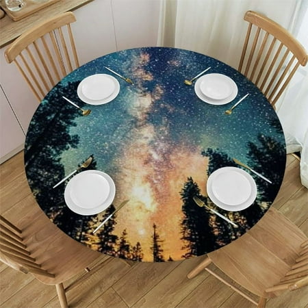 

Patifu Stars Milky Way Trees Round Tablecloth - Stain-Resistant & Washable - Ideal for Indoor and Outdoor Use - 100% Polyester Table Cloth Table Cover 54 -58