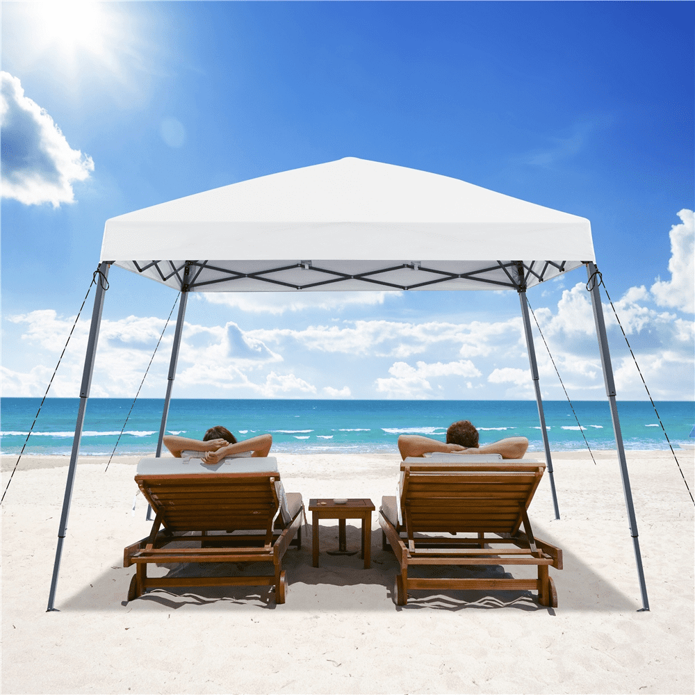 Alden design Pop-Up Canopy Outdoor Tent with Carrying Bag Sandbag Ropes Pegs, White