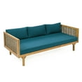 thumbnail image 2 of GDF Studio Outdoor Patio 3-Seater Chat Set, Daybed with Coffee Table, Solid Wood Frame, PU Rattan Arms, Water-Resistant Cushions, Teal, 2 of 24
