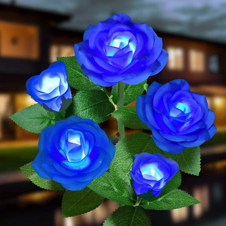 

Solar Garden Lights Outdoor 1 Pack Solar Blue Rose Flower Lights with 5 Roses Solar Christmas Decorative Lights Waterproof for Patio Backyard Yard Pathway Xmas Decorations