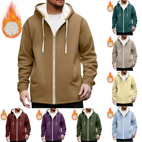 qolati Mens Hoodies Oversized Fleece Sweatshirt Full Zip Hoodie Sweater Jacket Casual Long Sleeve Winter Warm Coat with Pockets Sky Blue XXL