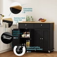 thumbnail image 5 of Walsunny Kitchen Islands Carts with Drop Leaf Table 2 Drawers 5 Wheels 4 Magnetic Doors Rolling Storage Cabinet Black, 5 of 6