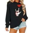 thumbnail image 2 of GUZOM Womens Valentine's Day Sweatshirt, Black Oversized Off-The-Shoulder with Pixel Rock On Hand Heart Print,Size XL, 2 of 6