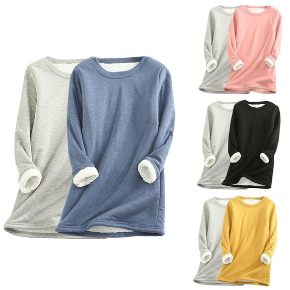 Feancey Fleece Lined Tops Women Plus Size Crewneck Sweatshirts Winter Warm Sherpa Pajamas Cozy Long Sleeve Thermal Underwear Top Black 5XL