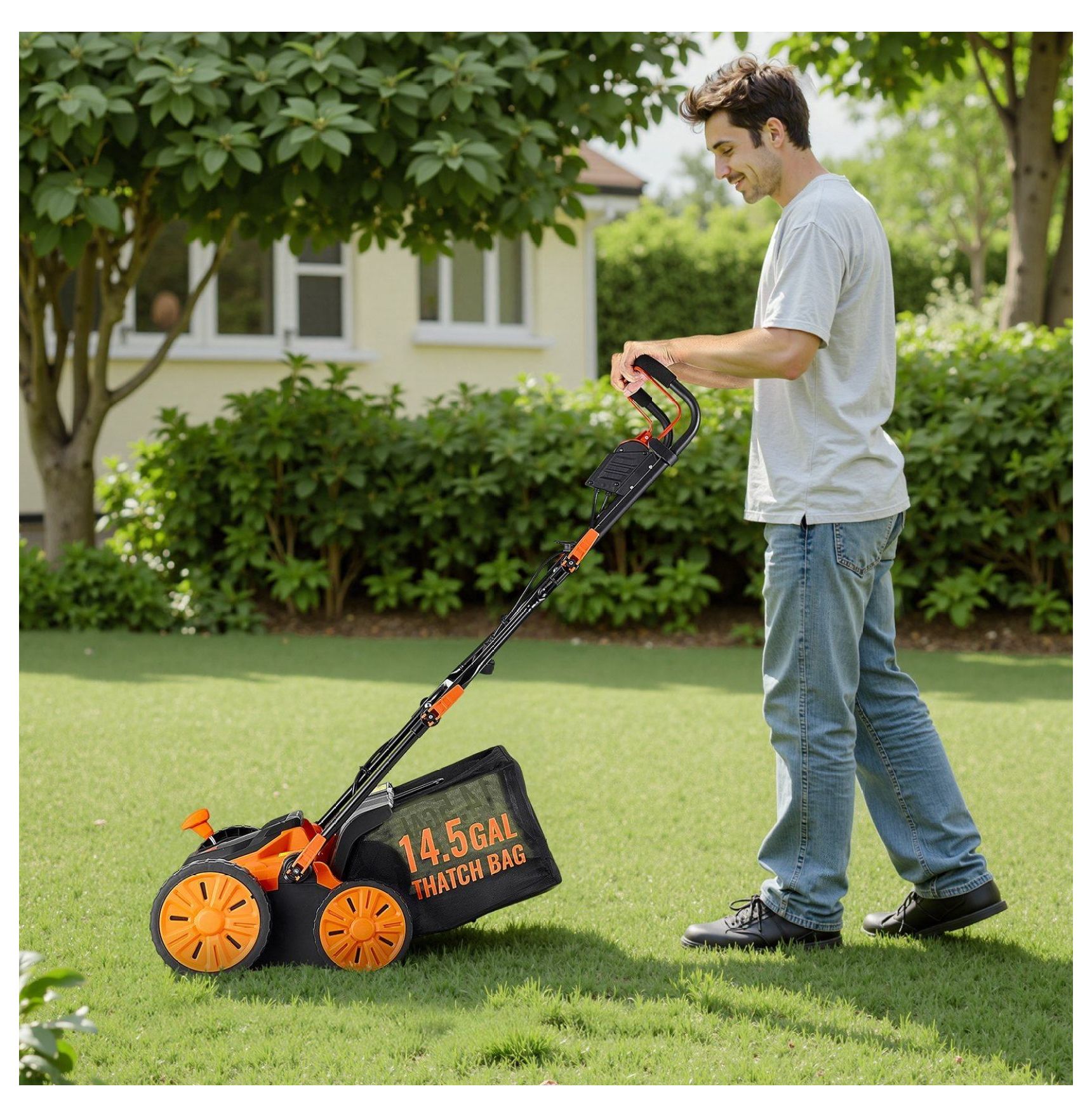 Electric Dethatcher Scarifier, 16-Inch 15 Amp Corded Lawn Tool with Thatch Bag