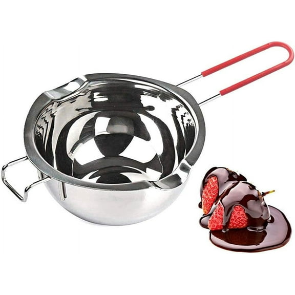 GIXUSIL Double Boiler Melting Pot Double Spouts with 480ML,Candle Making Kit,304 Stainless Steel Melting Pot for Chocolate Butter Candy Cheese Caramel,Soap and Wax Making (Silver)