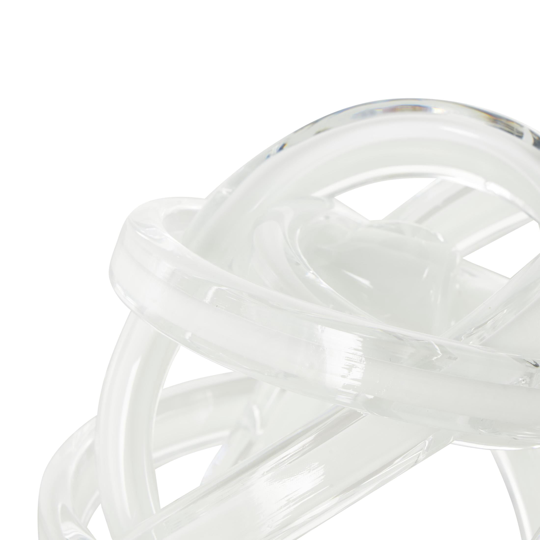 7" x 7" White Glass Brushed Ombre Twisted Knot Sculpture, by DecMode