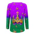 thumbnail image 4 of Mardi Gras Shirts for Women Feathers Print Mask Print Long Sleeve T Shirts Sparkly V Neck Holiday Graphic Tee Green L, 4 of 6