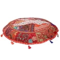 thumbnail image 2 of Stylo Culture Indian Round Throw Pillows For Bedroom Vintage Patchwork Floor Cushion Cover Red Large 32x32 Decorative Decor Seating Tuffet Seat Pouf Cover Footstool Cotton Embroidered 1 Pc, 2 of 4